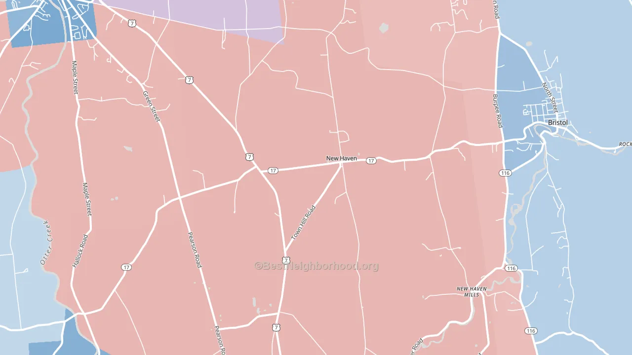New Haven, VT block-group political-lean map