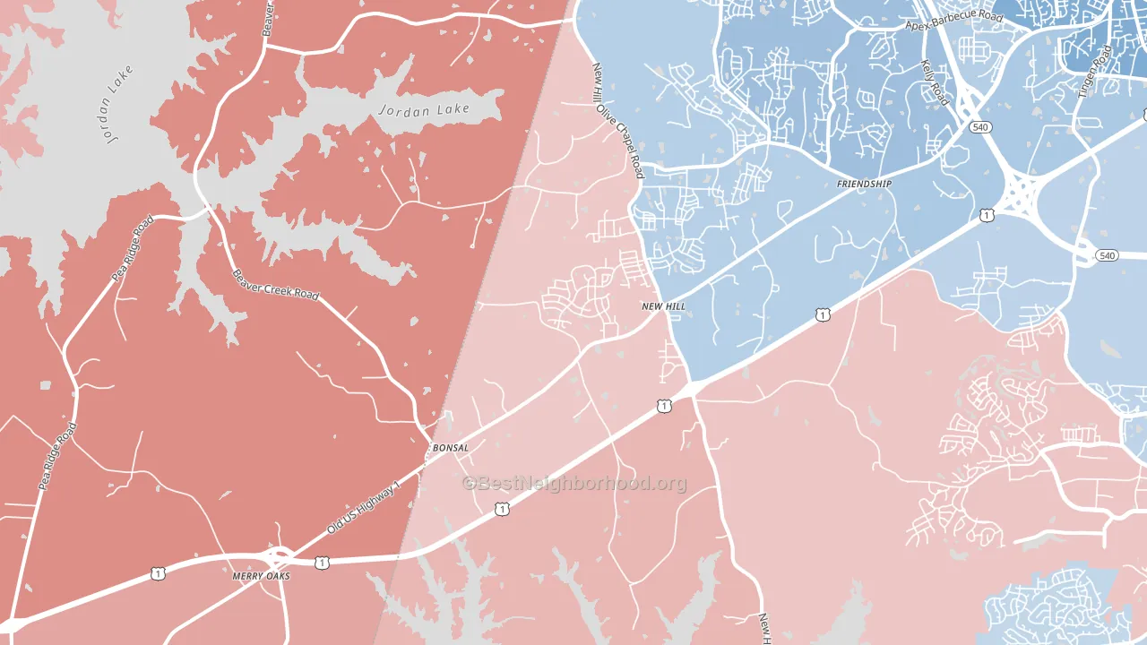 New Hill, NC block-group political-lean map