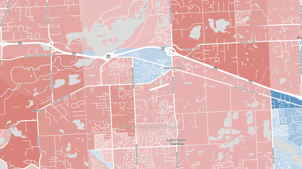 New Hudson, MI block-group political-lean map