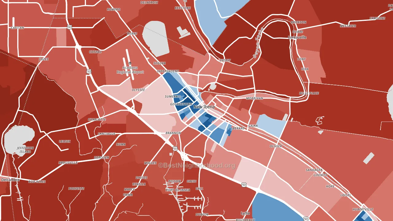New Iberia, LA block-group political-lean map