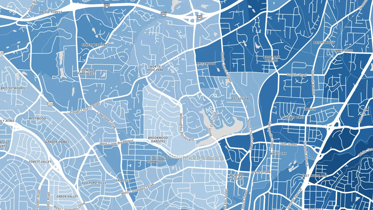 New Irving Park, Greensboro, NC block-group political-lean map