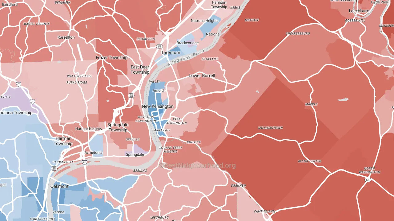 New Kensington, PA block-group political-lean map