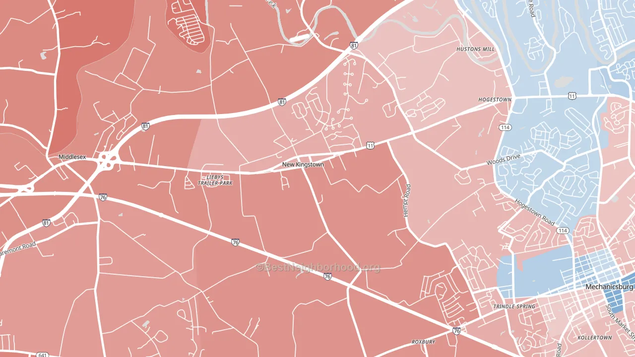 New Kingstown, PA block-group political-lean map