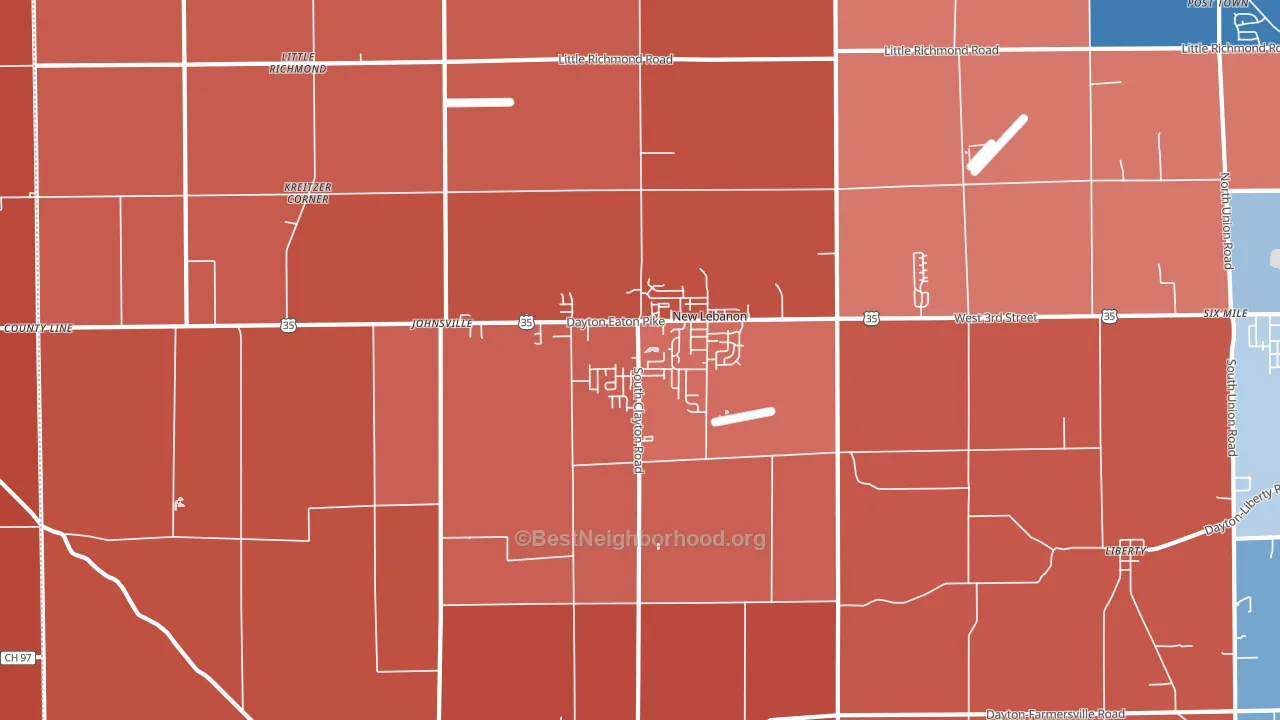 New Lebanon, OH block-group political-lean map