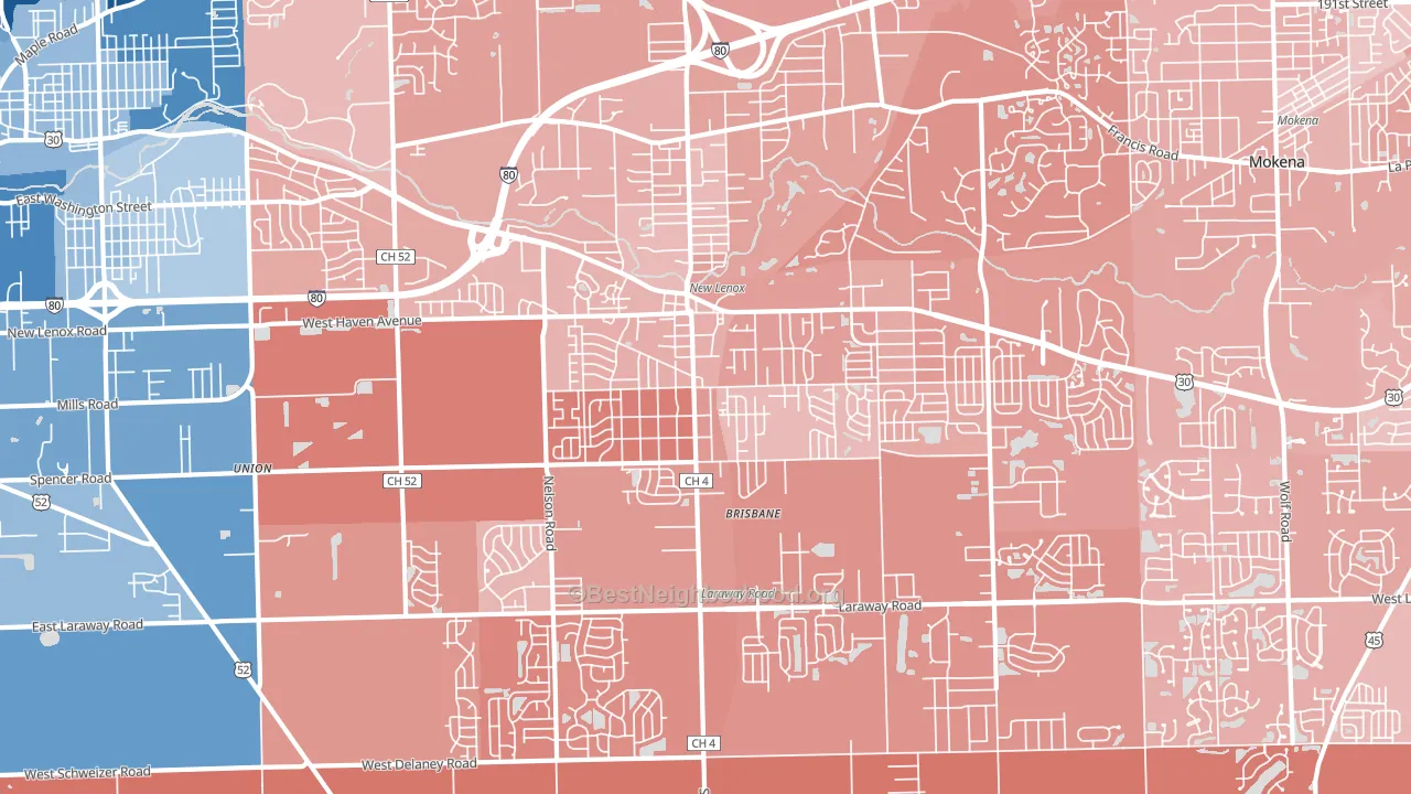 New Lenox, IL block-group political-lean map