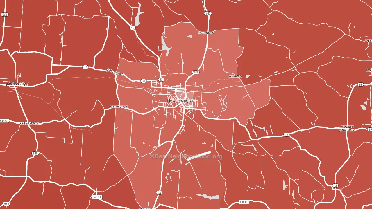 New Lexington, OH block-group political-lean map