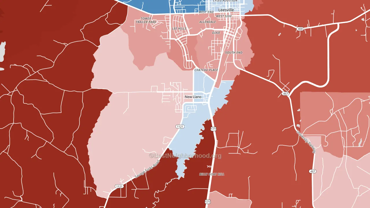 New Llano, LA block-group political-lean map