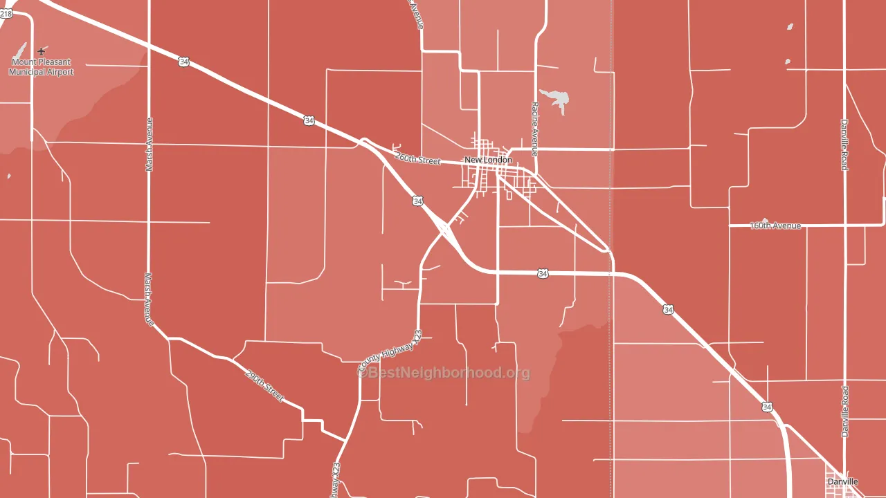 New London, IA block-group political-lean map