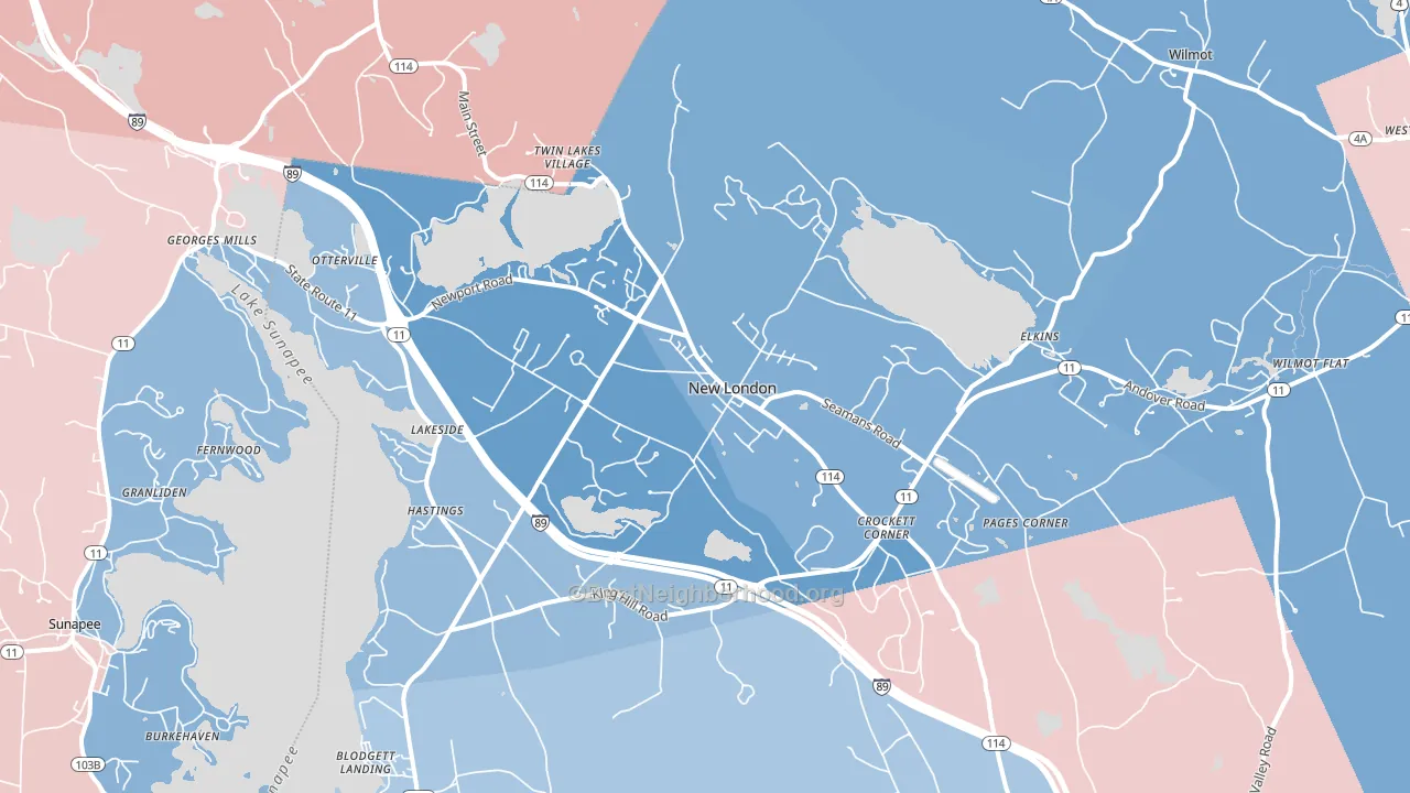 New London, NH block-group political-lean map