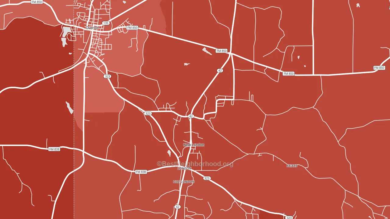 New London, TX block-group political-lean map