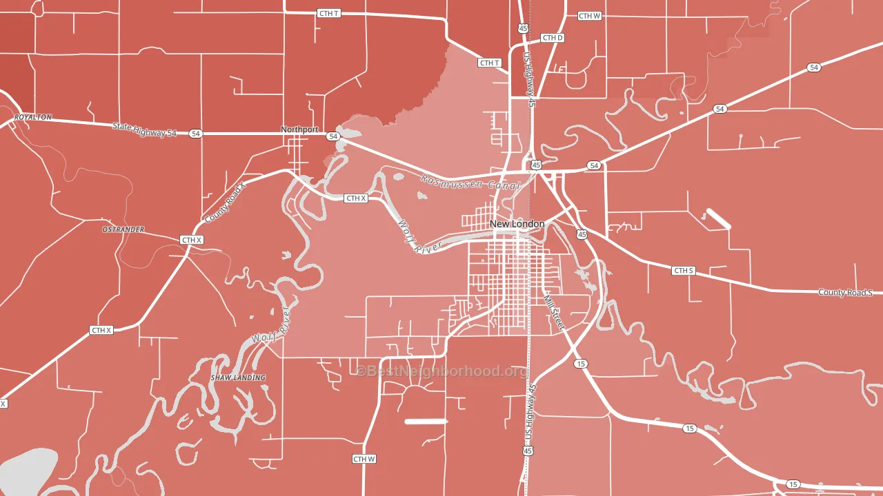New London, WI block-group political-lean map