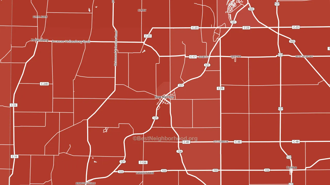New Madison, OH block-group political-lean map
