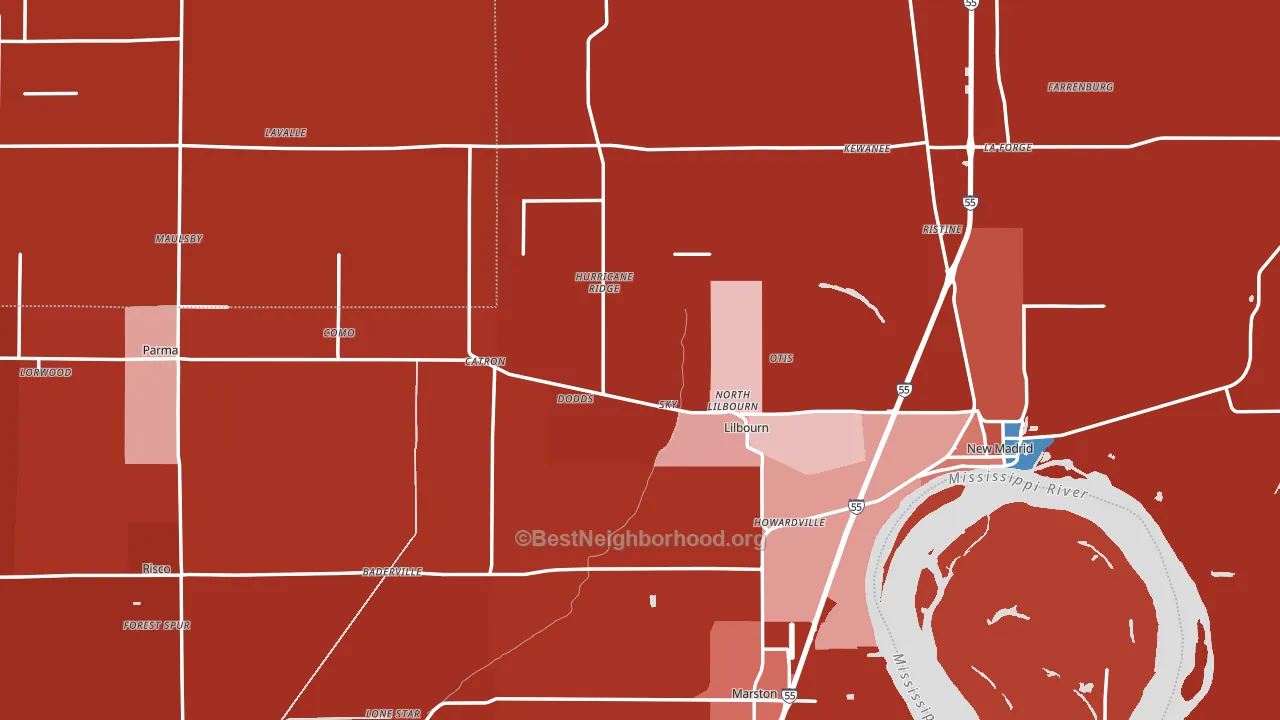 New Madrid County, MO block-group political-lean map
