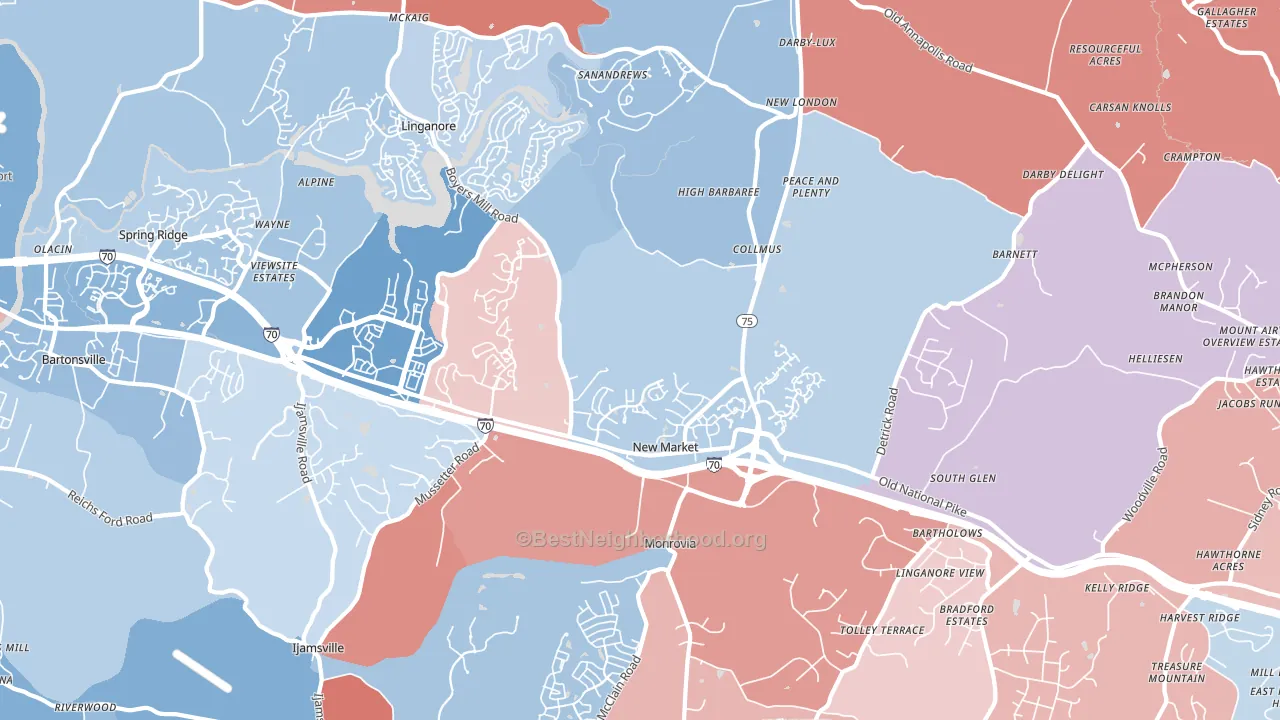 New Market, MD block-group political-lean map