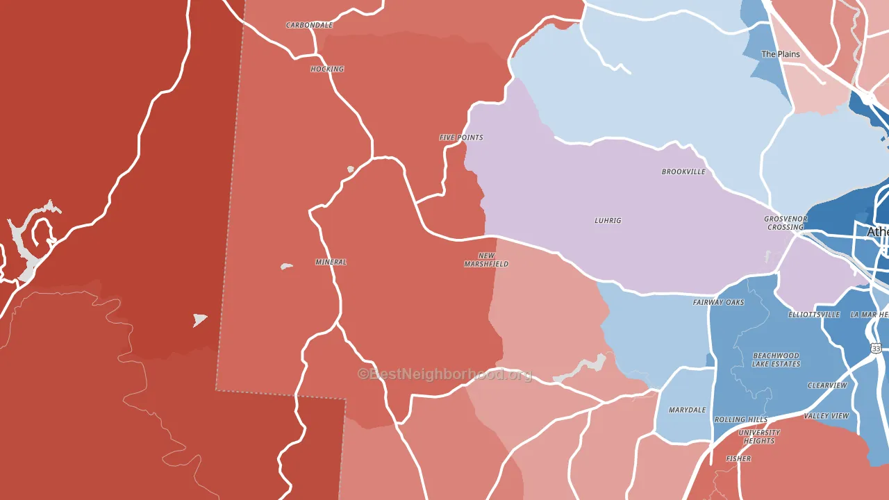 New Marshfield, OH block-group political-lean map