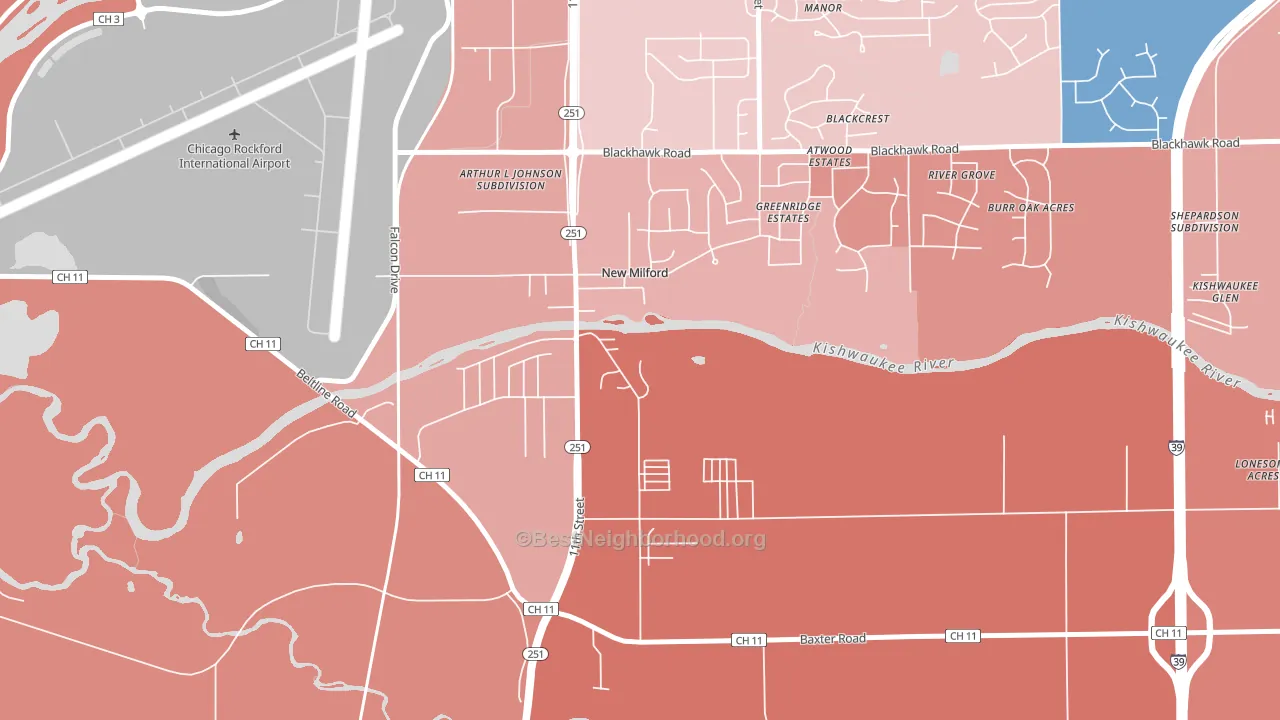 New Milford, IL block-group political-lean map