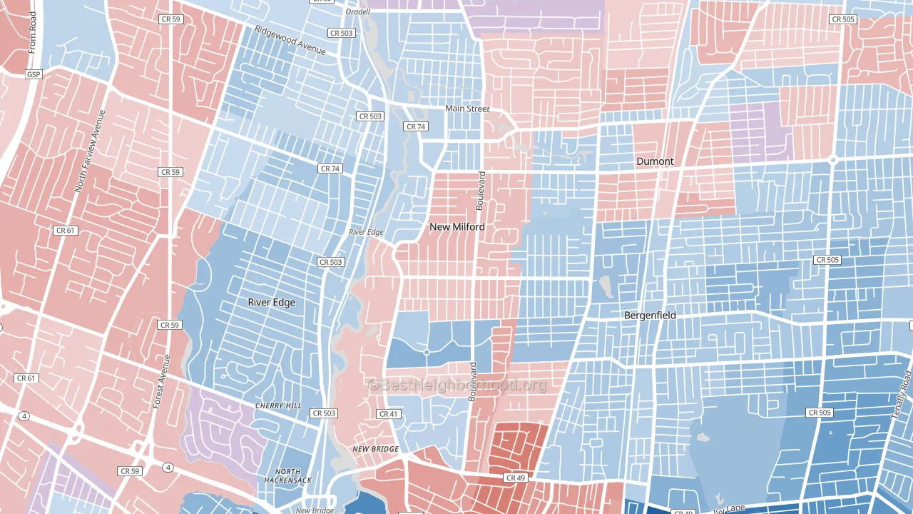 New Milford, NJ block-group political-lean map