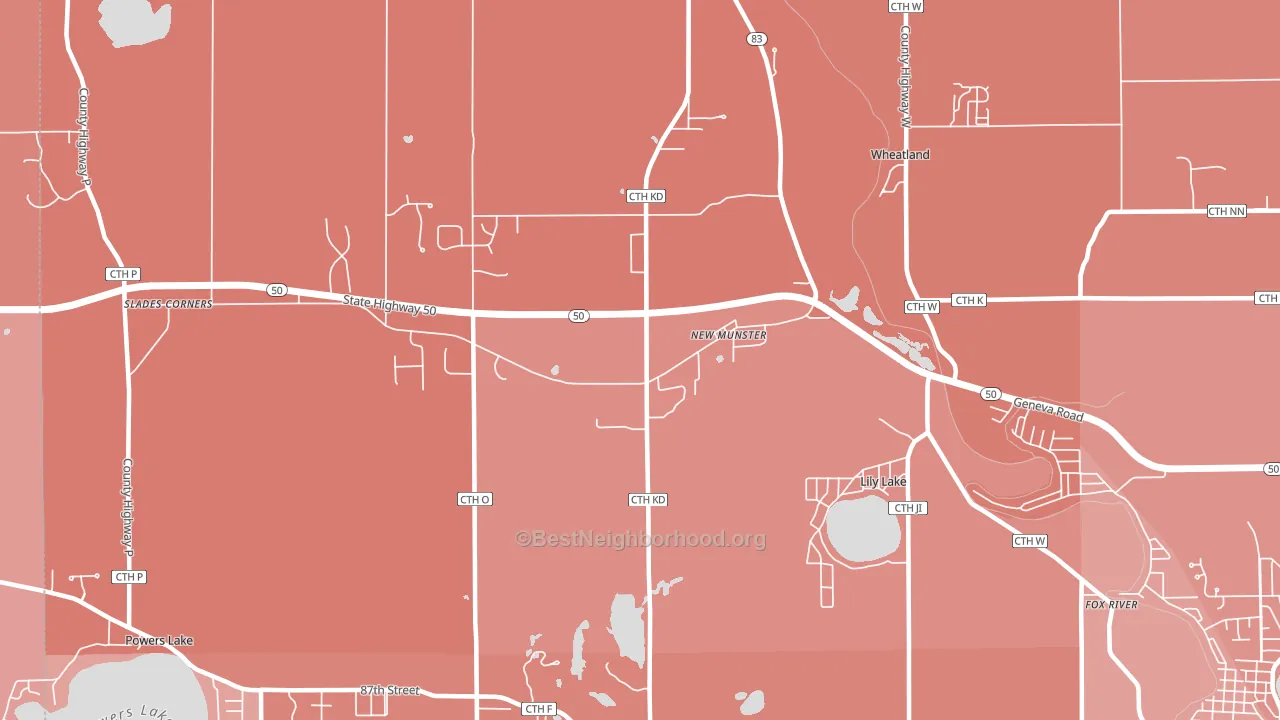 New Munster, WI block-group political-lean map