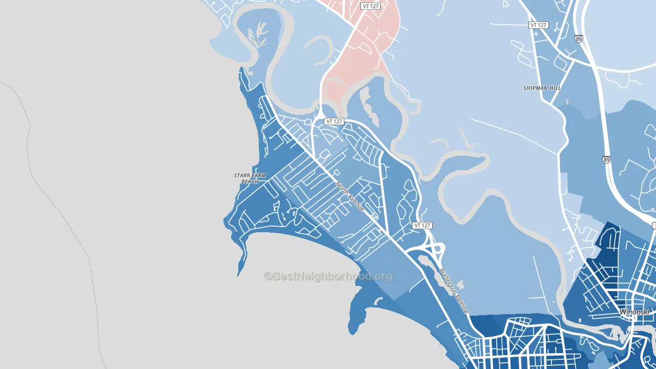 New North End, Burlington, VT block-group political-lean map