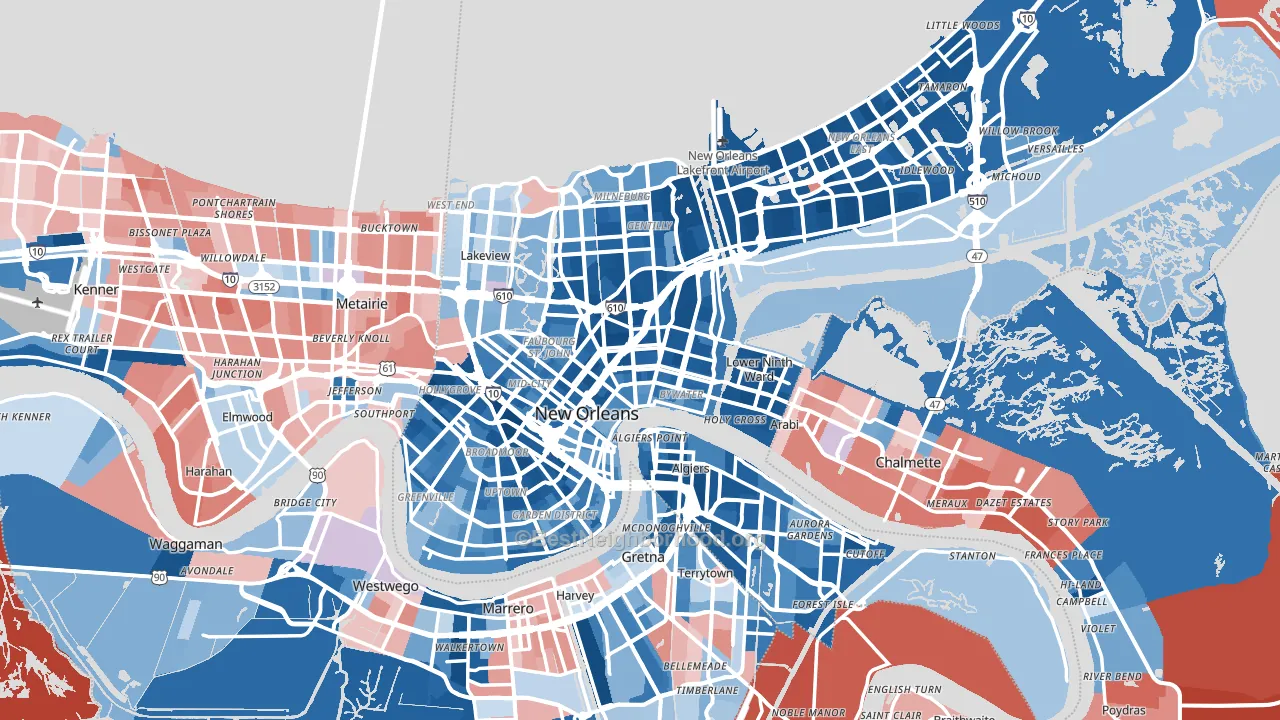 New Orleans, LA block-group political-lean map