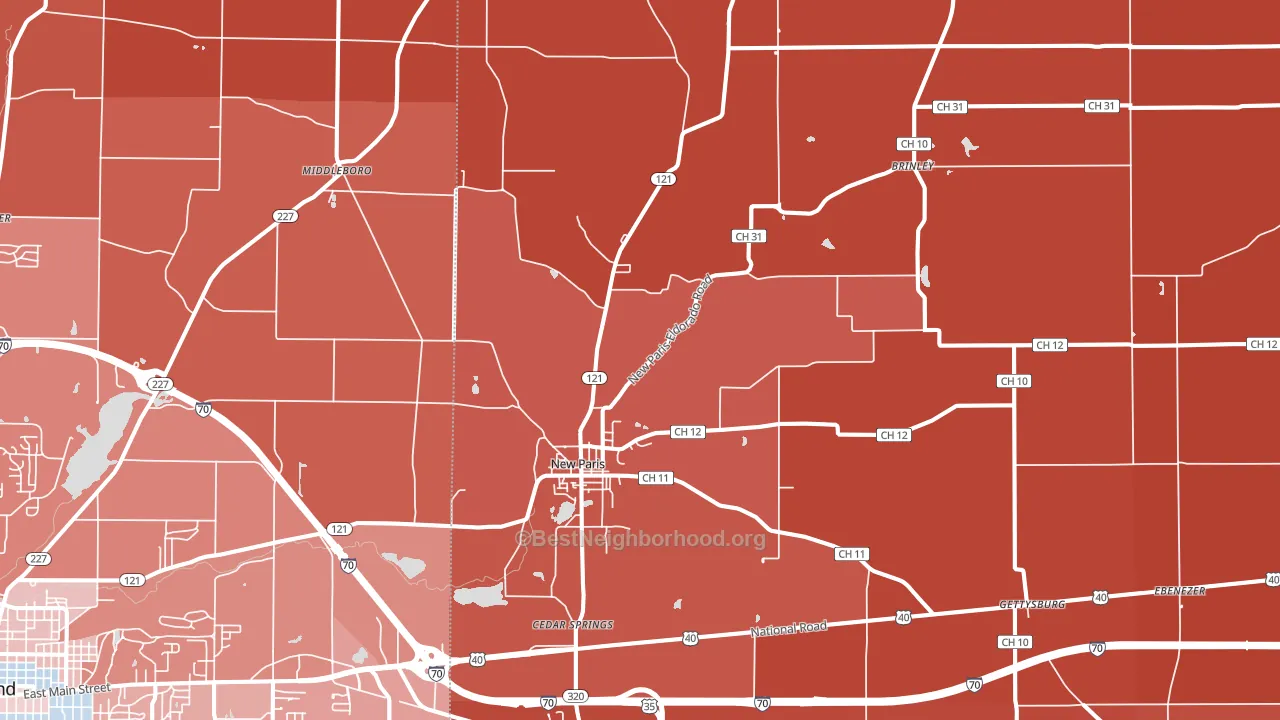 New Paris, OH block-group political-lean map