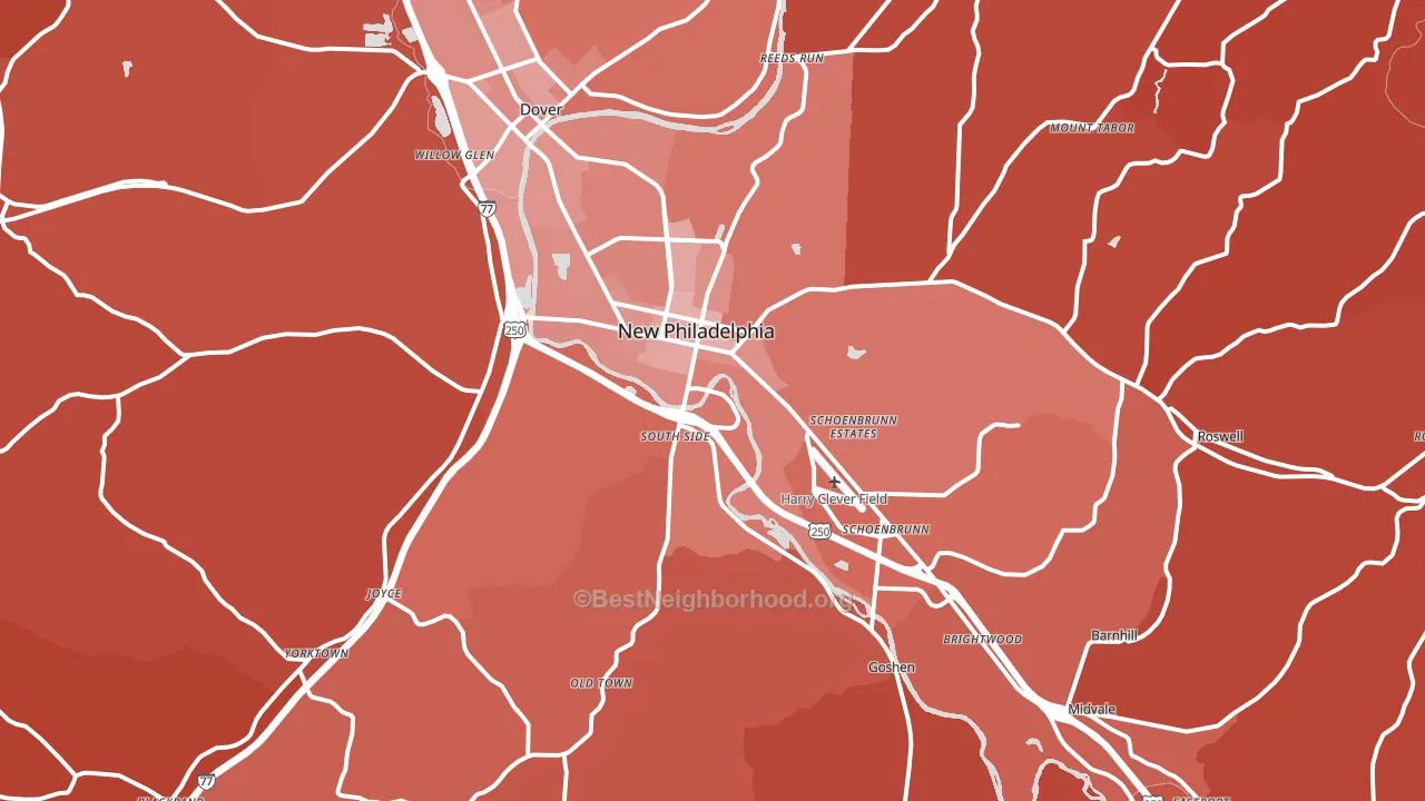 New Philadelphia, OH block-group political-lean map