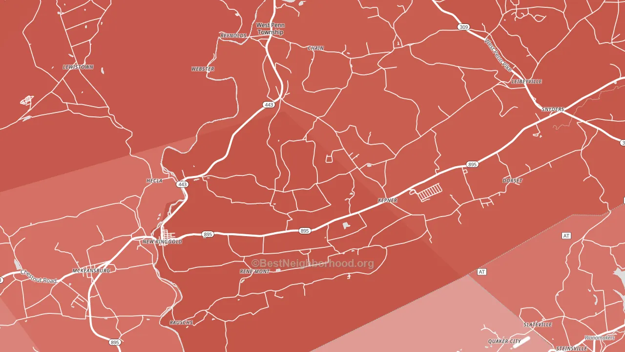 New Ringgold, PA block-group political-lean map