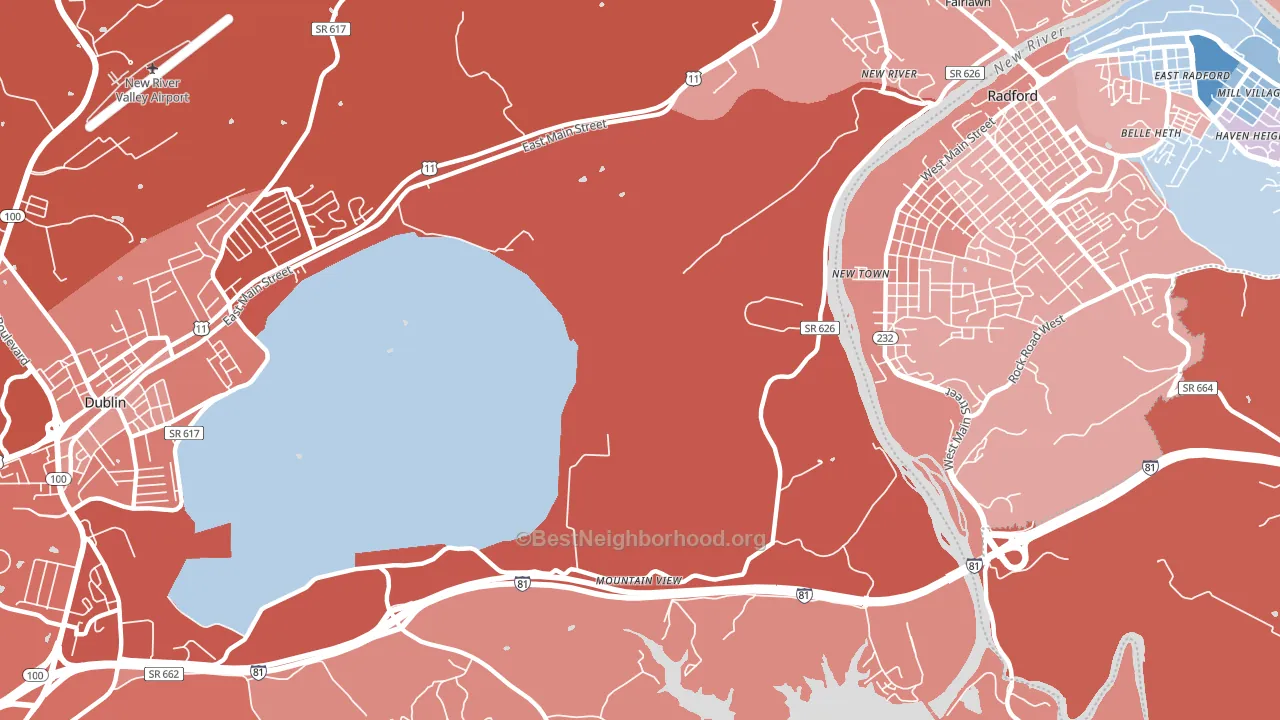 New River, VA block-group political-lean map