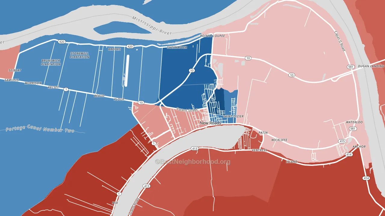 New Roads, LA block-group political-lean map