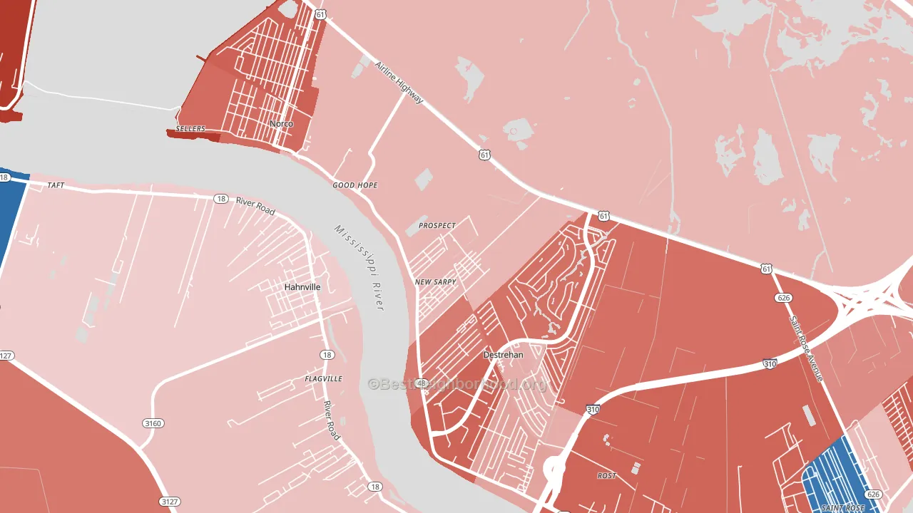 New Sarpy, LA block-group political-lean map