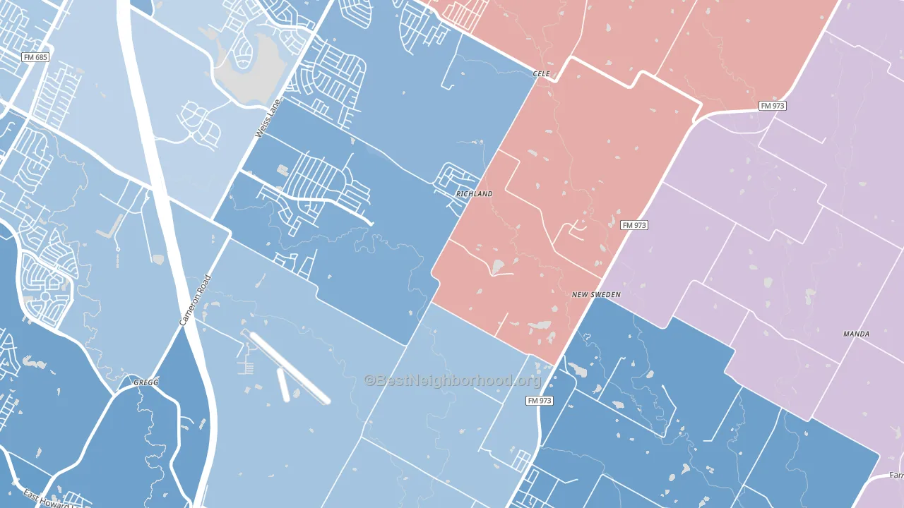 New Sweden, TX block-group political-lean map