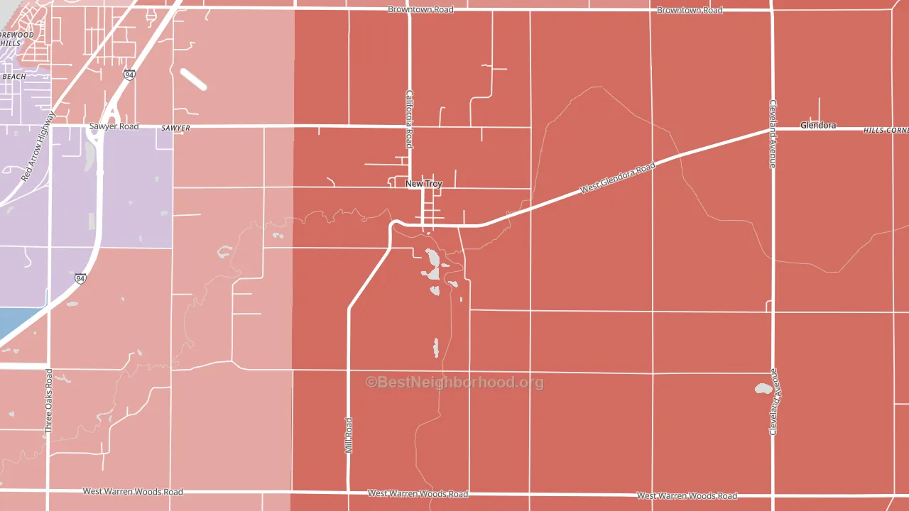 New Troy, MI block-group political-lean map
