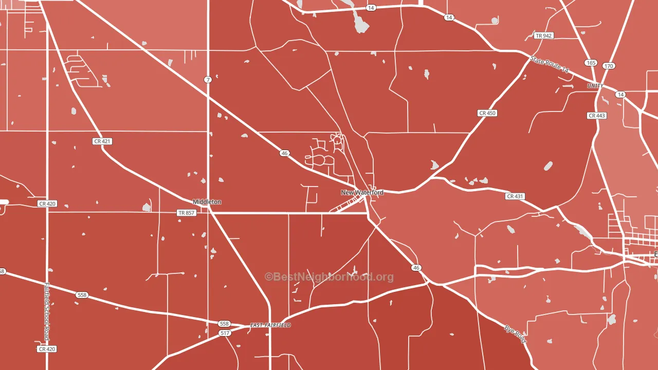 New Waterford, OH block-group political-lean map