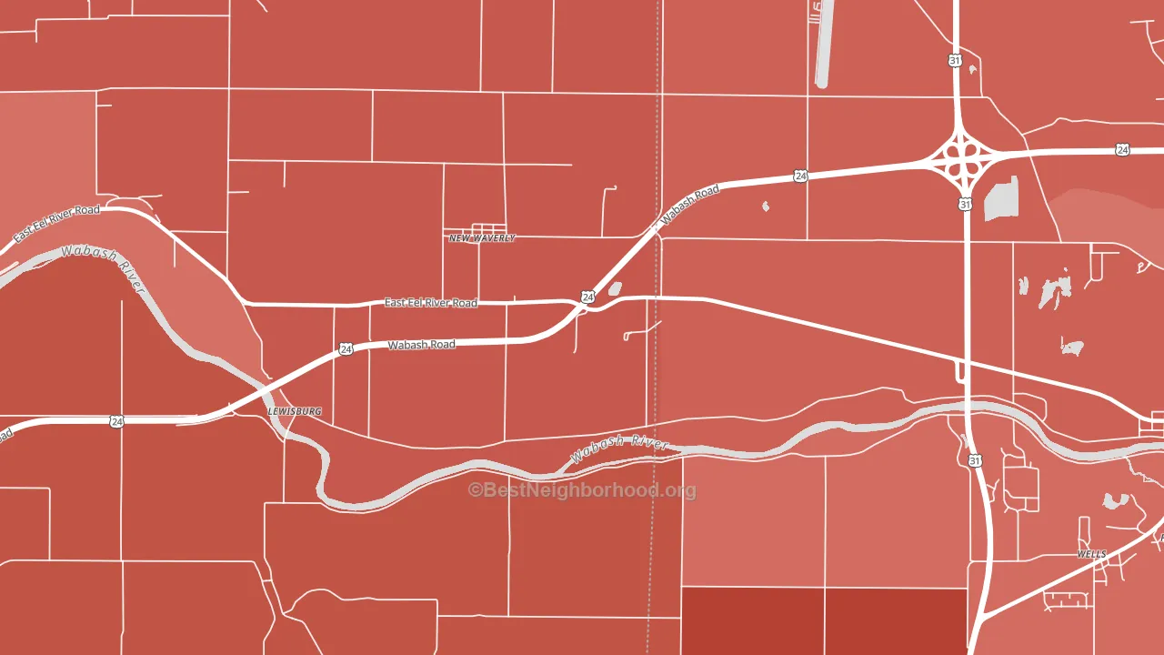 New Waverly, IN block-group political-lean map