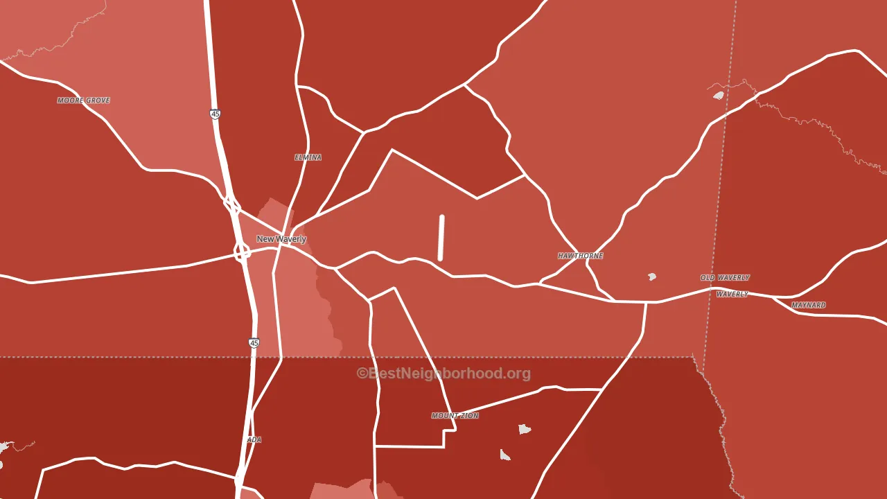 New Waverly, TX block-group political-lean map