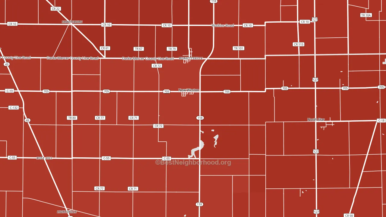New Weston, OH block-group political-lean map