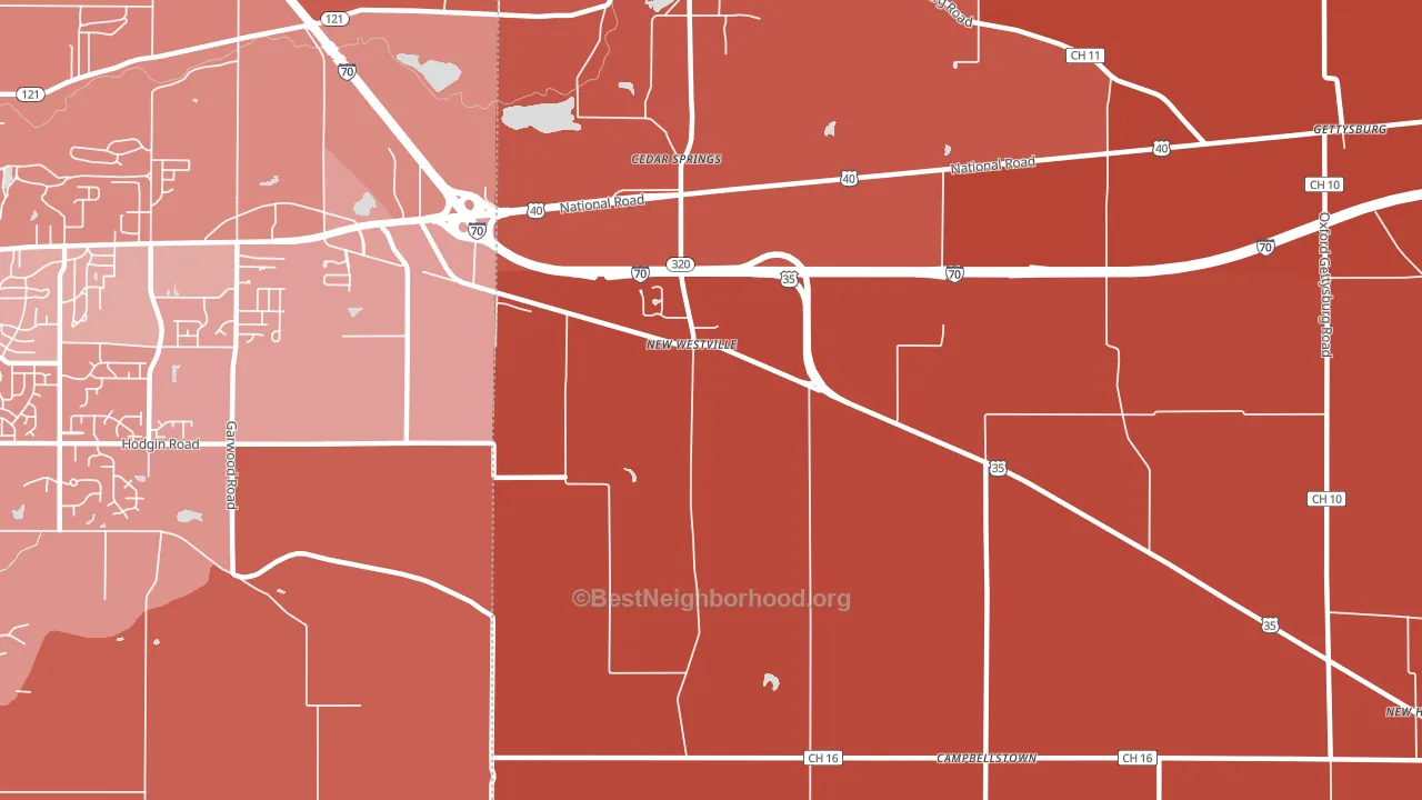 New Westville, OH block-group political-lean map