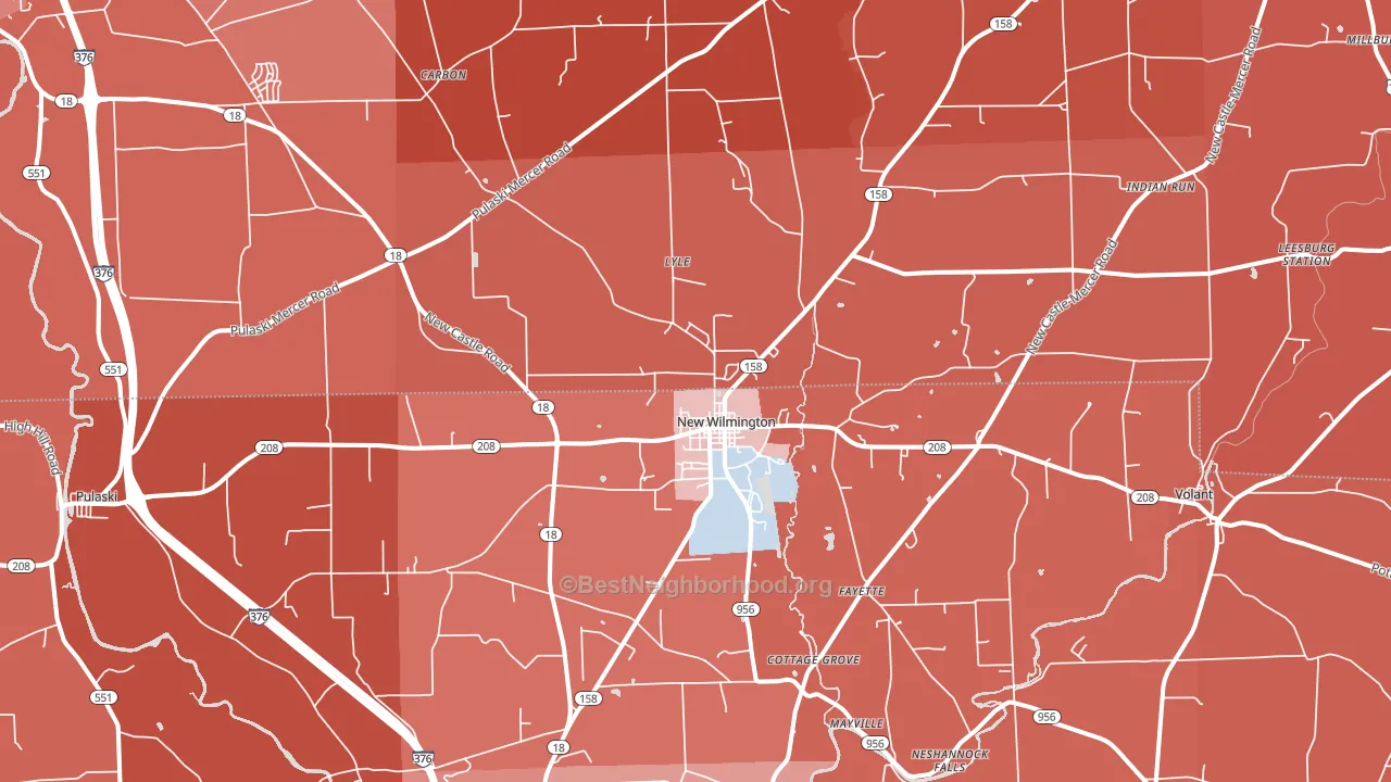 New Wilmington, PA block-group political-lean map