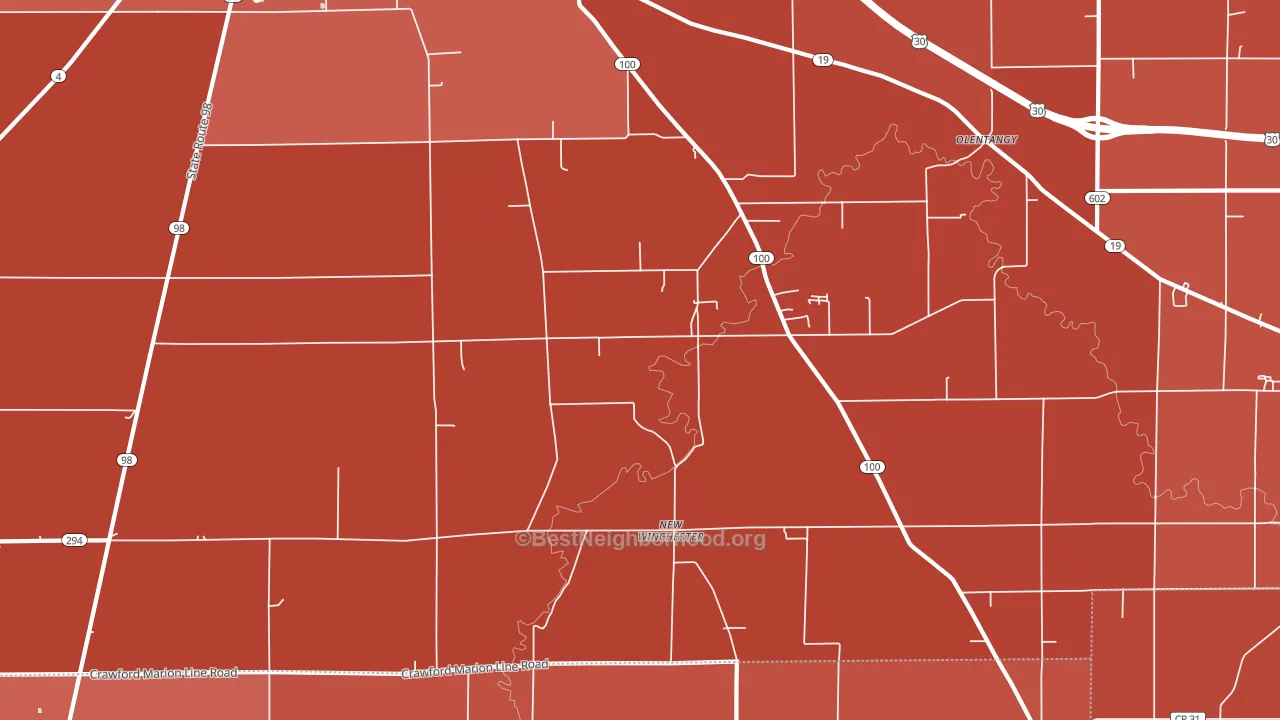 New Winchester, OH block-group political-lean map
