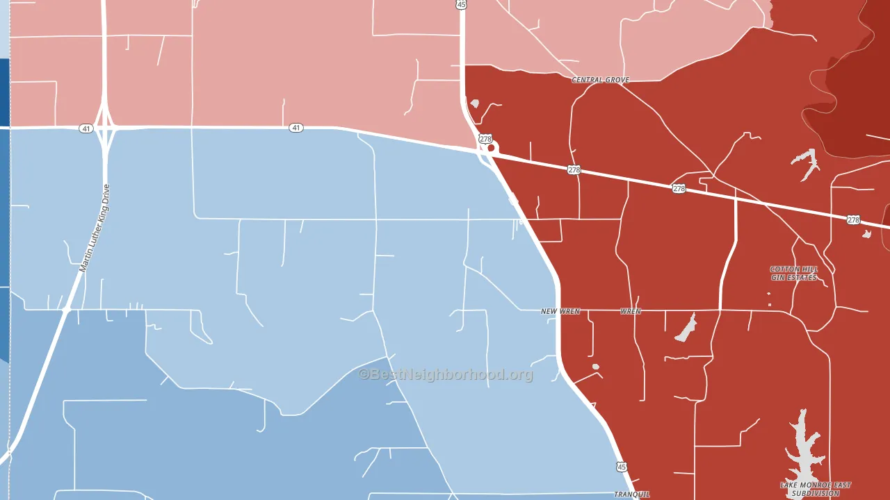 New Wren, MS block-group political-lean map