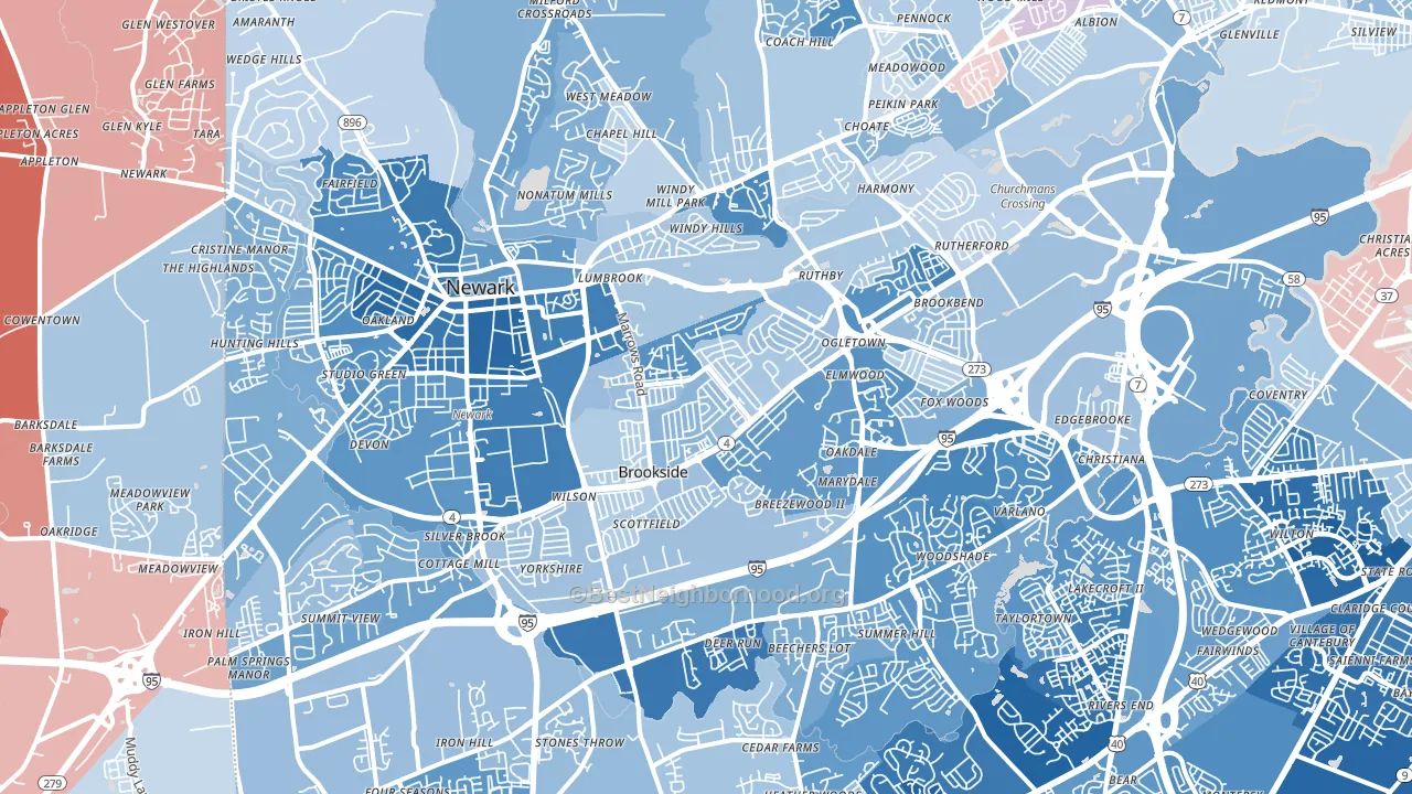 Newark, DE block-group political-lean map