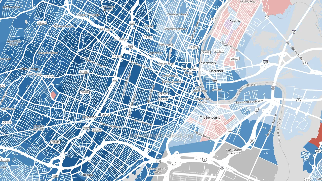 Newark, NJ block-group political-lean map