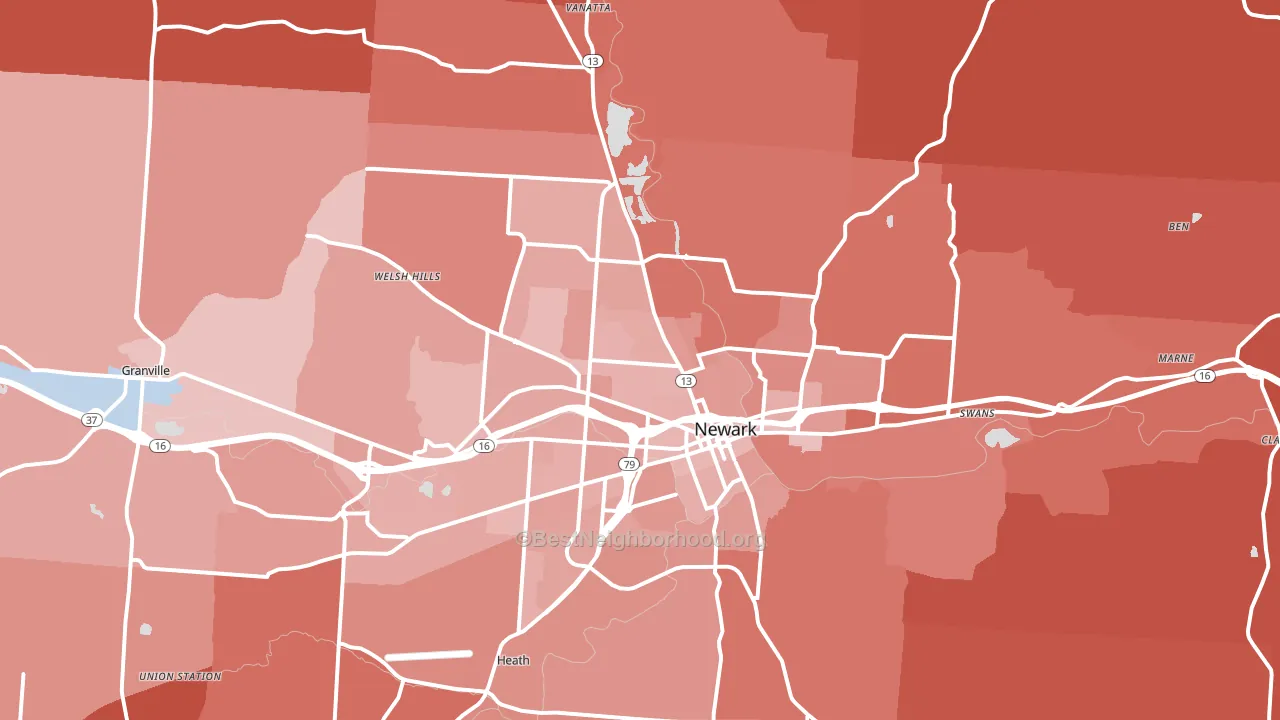 Newark, OH block-group political-lean map