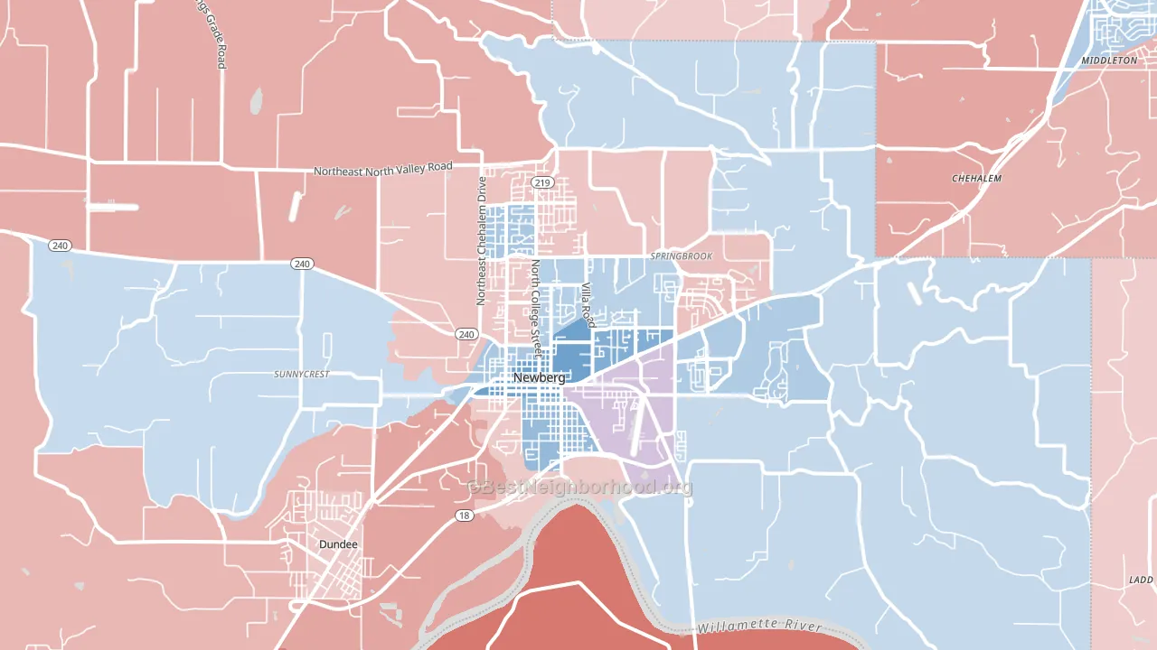 Newberg, OR block-group political-lean map