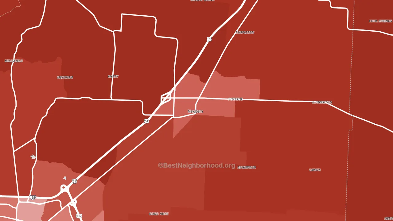 Newbern, TN block-group political-lean map