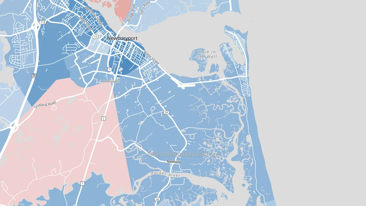 Newbury, MA block-group political-lean map