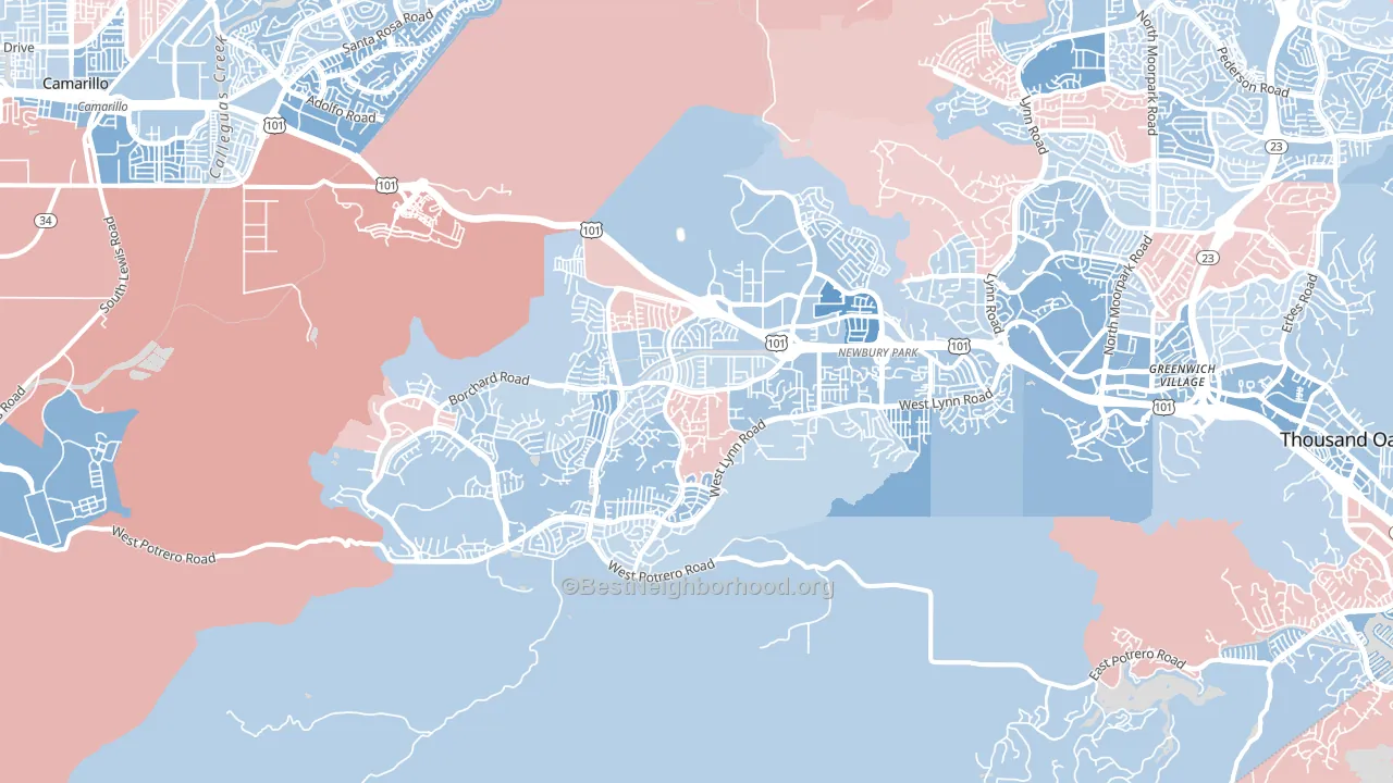 Newbury Park, CA block-group political-lean map