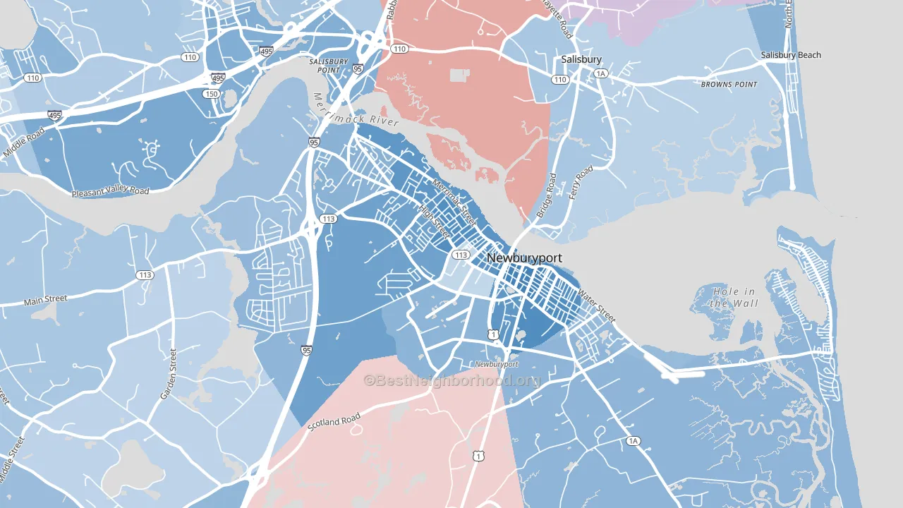 Newburyport, MA block-group political-lean map