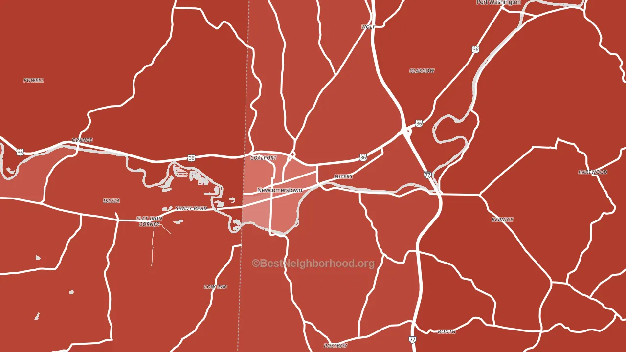 Newcomerstown, OH block-group political-lean map