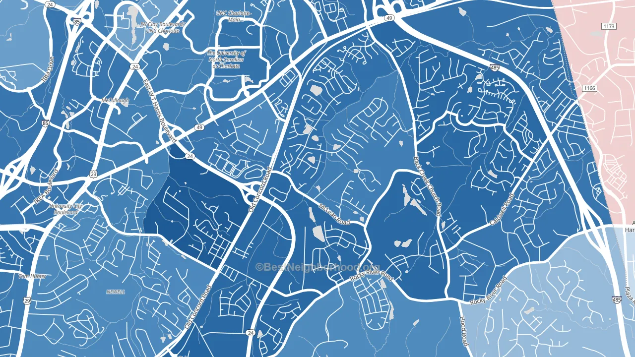 Newell, Charlotte, NC block-group political-lean map